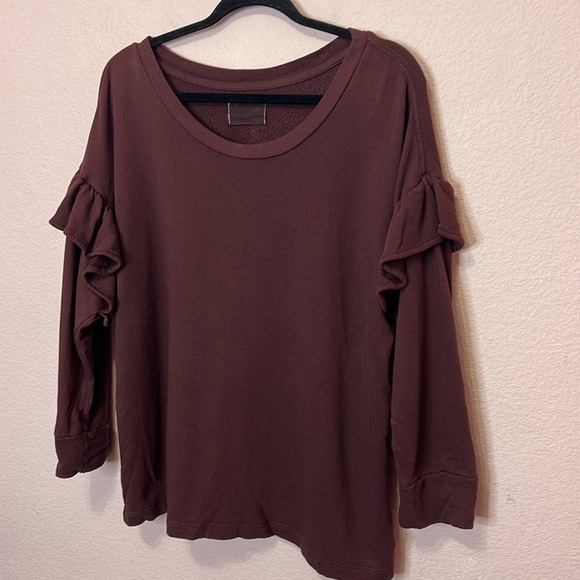 Current Elliott The Ruffle Sweatshirt Cabernet. Size 3/L - Picture 4 of 10